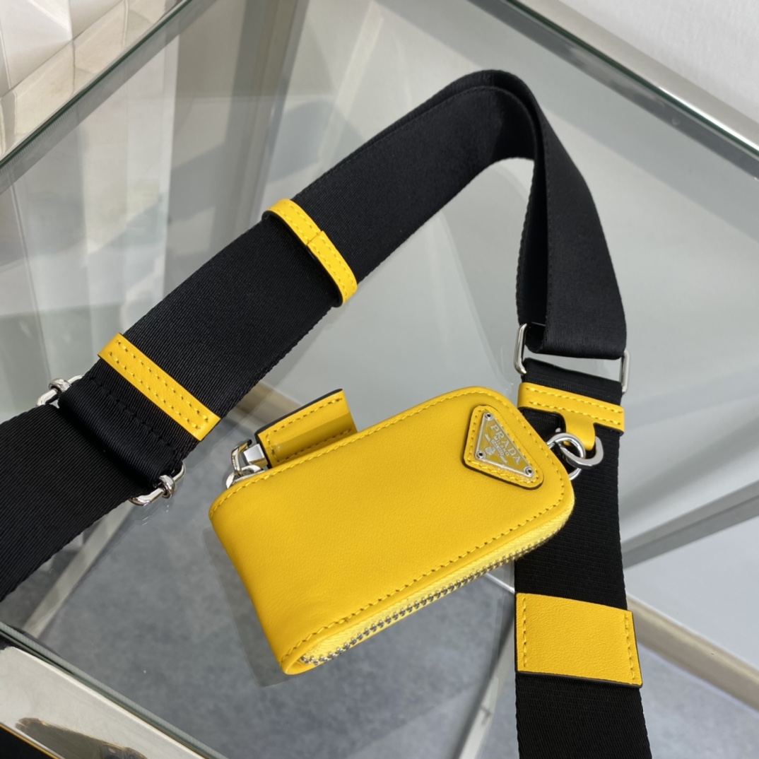 Prada Triangle Leather Shoulder Bag Tote Yellow 1BH190